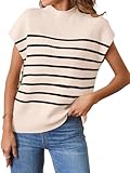 MEROKEETY Women's 2025 Sleeveless Mock Neck Striped Sweater Vest Cap Sleeve Ribbed Knit Pullover Tank Tops, Apricot, Small