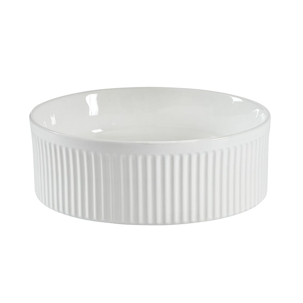 Milano White Florence Ceramic Round Fluted Countertop Bathroom Basin Sink - 370Mm