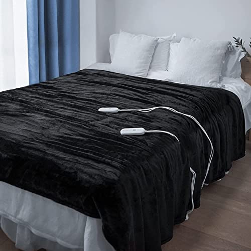 Yokimisu Heated Electric Blanket Dual Control Queen Size 84'' X 90'' Flannel, 5 Heat Settings, 10 Hours Auto Off Heated Throw Blanket, Etl And Fcc Certification Fast Heating, Machine Washable, Black #TOP6