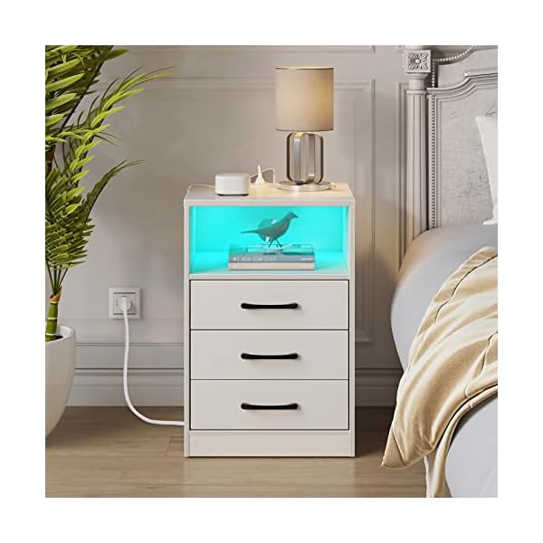 Seventable Nightstand with Wireless Charging Station and LED Lights
