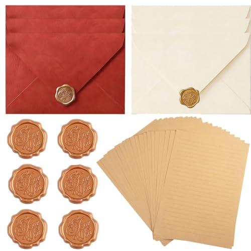 JCTEEY 32 Piezas Papel Carta Vintage con Sobre, Papelería Vintage con 6 Sobres, 20 A5 Hojas de Papel de Escritura, 6 Pegatinas de Sello, Papeles Antiguos de Escritura para Invitaciones