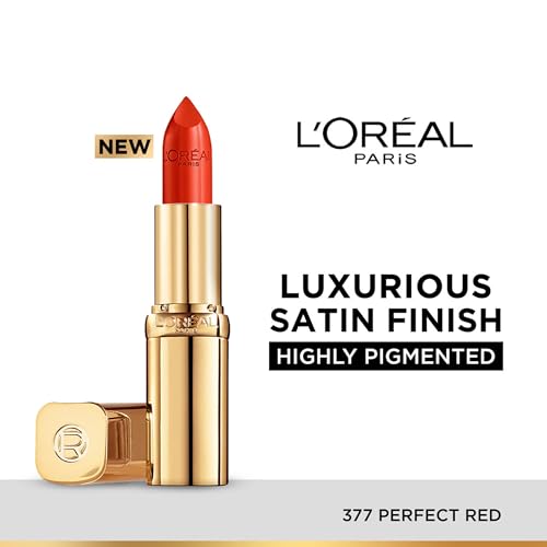 Image of L'Oreal Paris Color Riche Satin Lipstick, 377 Perfect Red | Creamy, Full Coverage, No Smudge Hydrating Lipstick, With Argan Oil & Vitamin E
