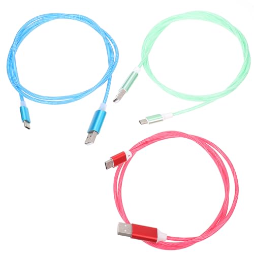 HIAKDOFT Lot de 3 Câbles USB Type-c LED Lumineux, Charge Rapide, Compatible Téléphones Portables et Tablettes, 3 Couleurs, Câble de Chargement pour...