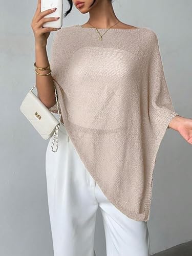 Image of GORGLITTER Women's Poncho Tops Sheer Shawl Cape Top Lightweight Sweater