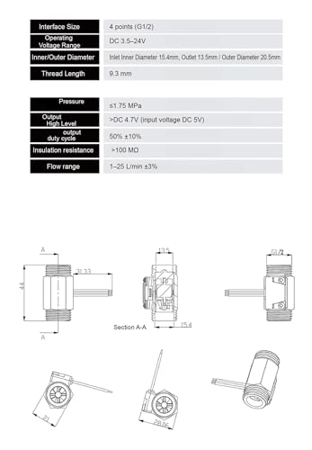 Sensor de flujo agua Hall 1/2 latón para automatizar el riego del hogar 5