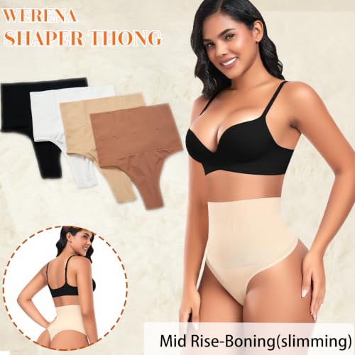Image of Werena Tummy Control Thong Shapewear for Women High Waisted Body Shaper Panties Shaping Thong Girdle Underwear