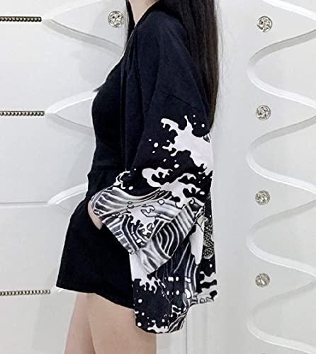 Image of LAI MENG FIVE CATS Women's Floral Print Loose Blouse Japanese Kimono Tops | Puff Sleeve,Cover up Top,Casual Cute Tops,Summer Cardigans 2026