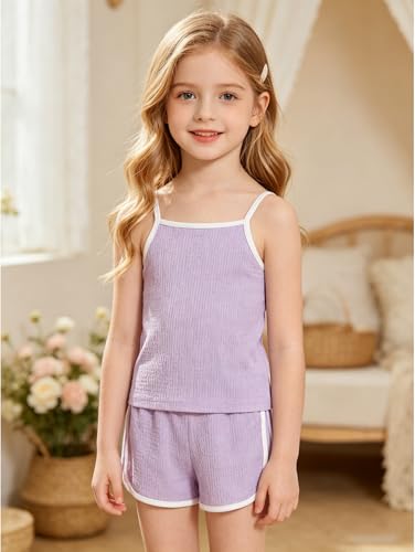 Image of Girls 8 Pieces Summer Outfits Casual Cami Tank Top and Dolphin Shorts Clothing Sets 4-8Y