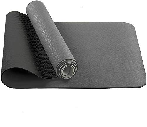 Image of IRIS Fitness Non Slip TPE Yoga Mat for Hot Yoga Pilate Gymnastics, Double Sided (72 inch x 24 inch x 6 mm, Free Size, Grey - Black)