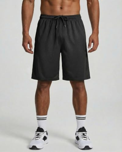 Image of Real Essentials 5 Pack: Men's 9 inch Mesh Shorts - Athletic Gym, Workout, Basketball, Running, Casual Lounge Activewear Pockets