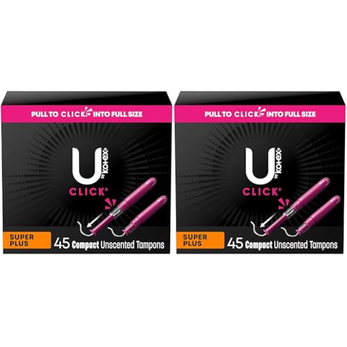 Image of U by Kotex Tampons, Click Compact, Super Plus Absorbency, Unscented, 45 Count (Pack of 2)