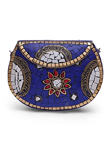 Image of Shakuntala Vintage Clutch - Metal Mosaic Stone & Shell Design Purse - Handmade Women's Handbag