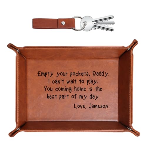 Personalized Leather Storage Tray for Dad, New Dad Gift, PU Leather Valet Tray, Unique Dad Birthday Gifts from Daughter Son,Men Gifts for Father