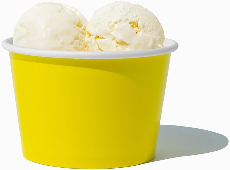 UNIQ [1,000 Count Yellow Paper Ice Cream Cups - 8 oz Dessert Bowls Perfect For Frozen Treats And Yummy Desserts - Frozen Dessert Supplies