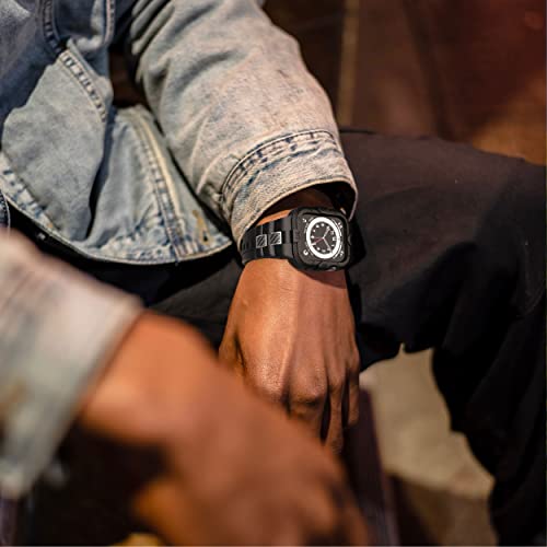 Gelishi Compatible For Apple Watch Band 45Mm 44Mm 42Mm Case Bumper, Rugged Men Bands With Carbon Fiber Pieces For Watch Series 8 7 6 Se 5 4 3 2, Tpu Military Band Sport Protective Case, Black #TOP5