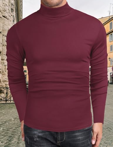 Men's Casual Slim Fit Basic Tops Knitted Lightweight Turtleneck Pullover Sweater