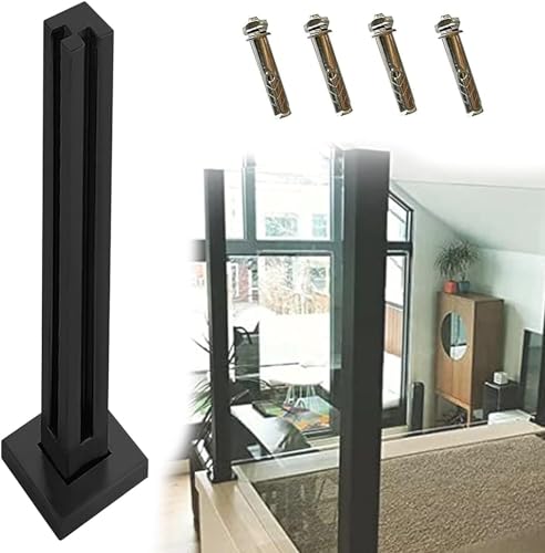 Poste de barandilla de vidrio de acero inoxidable negro con diseño cuadrado elegante