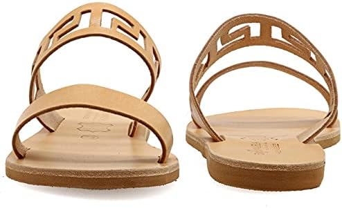 Size 10 Beige Emmanuela Ancient Greek Handmade Leather Flat Sandals with Meanders, Quality Slide on Strappy Summer Shoes for Women, Open Toe Sliders, Boho Chic Mules | Image 6