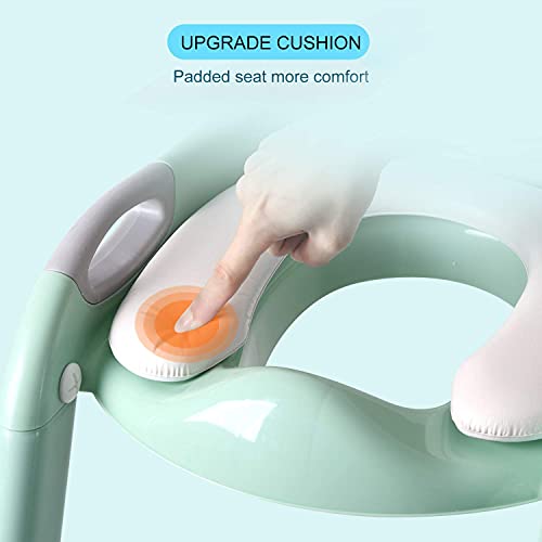 Potty Training Toilet Seat Boys Girls,Toddlers Potty Seat Potty Chair, Kids Toilet Training Seat With Step Stool Ladder Fedicelly (Gray/Green) #TOP3