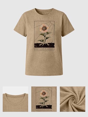 Image of Anbech Womens Dandelion Graphic T-Shirts Teen Girls Cute Sunflower Print Casual Tee Tops