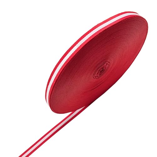 Cinta de Roja y Blanca 50 m x 10 mm, 1 Rollo Cinta Poliéster Grosgrain de de Terciopelo de Navidad Rojo a Rayas Rojas para Decoración de Navidad, Embalaje de Regalo, Decoración de Boda