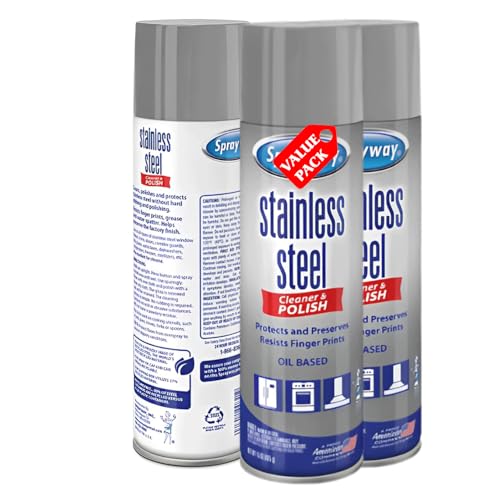 RZKZONE LLC Sprai-way Stainless Steel Cleaner, 15 oz Aerosol Spray - Oil-Based Foaming Formula, Protects | Resists Fingerprints - 15oz, Pack of 3 | Ideal for Stainless Steel Appliances & Surfaces