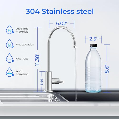Waterdrop Drinking Water Faucet, Reverse Osmosis Faucet, Water Filter Faucet for Kitchen Bar Sink, Single Handle, Easy to Install, Lead-Free, Stainless Steel