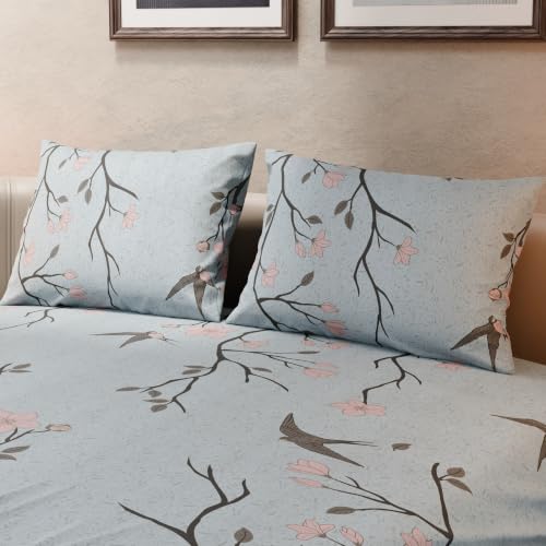 Image of BLISSHOME SoftTouch 140TC Cotton King Size Printed Bedsheet with 2 Pillow Covers for Double Bed, Silky Smooth Bedding Set, Breathable, Easy Maintain, Floral Print - Grey, Pink