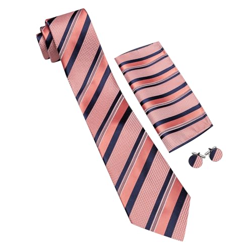 Image of Barry.Wang Mens Tie Set Plaid Check Neckties Formal Business Wedding Luxury Pocket Square Cufflinks