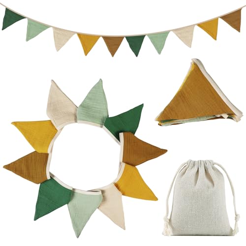 2Pcs Fabric Bunting Banner Set, Double Side Cloth Triangle Banner, Soft Vintage Fabric Bunting Flags, Nursery Bunting for Wedding, Birthday, Party, Baby Room Decorations
