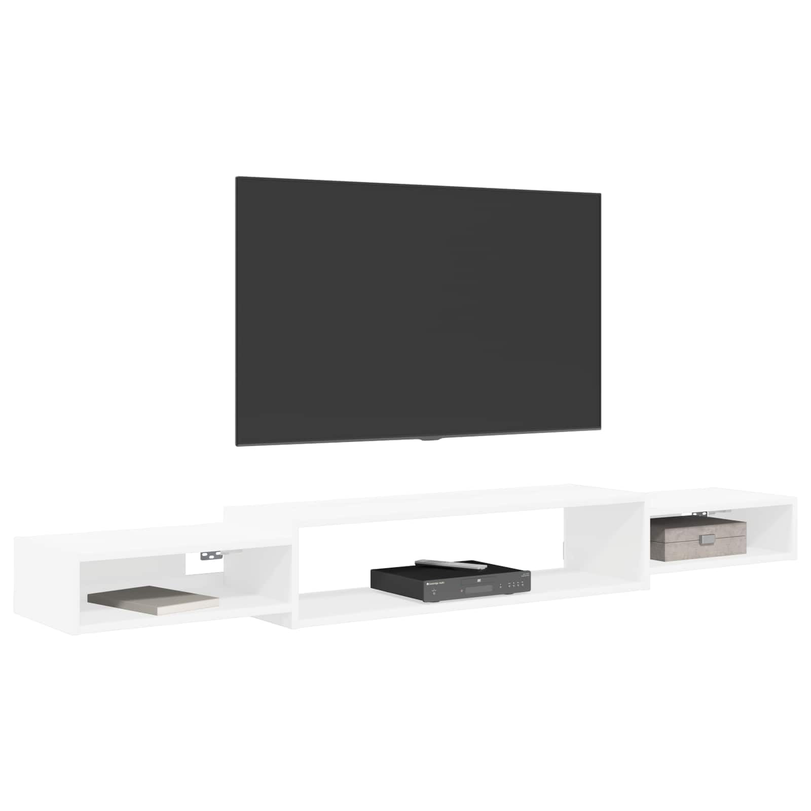 Meuble TV mural - Support mural - Étagère TV flottante - Meuble bas suspendu pour salon et chambre à coucher - Blanc - 180 x 28 x 21 cm