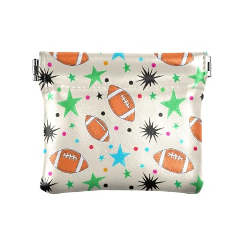Autumn Football Motif Coin Purse Leather Pouch Change Purse, Squeeze Coin Pouch for Cards, Keys & Lipsticks, Unisex