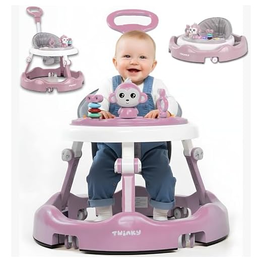 Twinky® Baby Loopstoel Inklapbaar – Babywalker met 3-Delige Speelset, Verstelbaar in 4 Hoogtes, Inclusief Voetenmat – Loopwagen voor Baby’s 6-18 Maanden