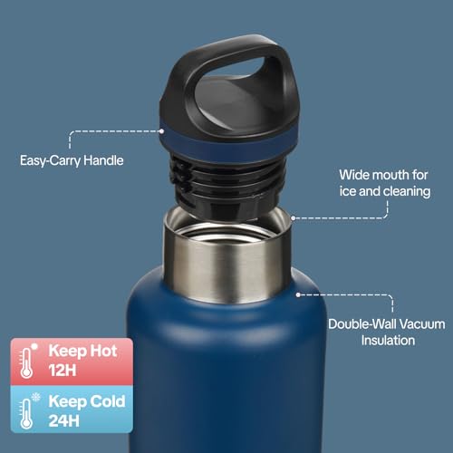 Image of BJPKPK Insulated Water Bottle 32OZ Stainless Steel Water Bottle with Handle Double Walls Vacuum Insulated BPA Free Flask, Drak Blue