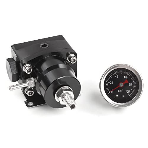 BARTOO Adjustable Fuel Pressure Regulator Kit with Bypass Return 30-70 psi Pressure Gauge, AN6-6AN Fuel Line Hose Fitting Connectors Kit(Black) - Thumbnail 2