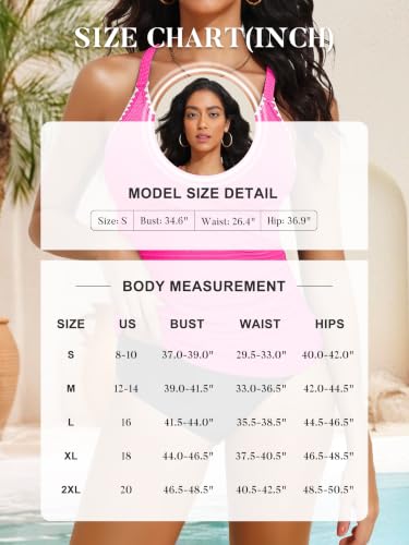 Womens Tankini Tops Shell Trim Bathing Suit Tops Adjustable Straps Tummy Control Swimsuit Tops No Bottom 2026 Hot Pink — view 6