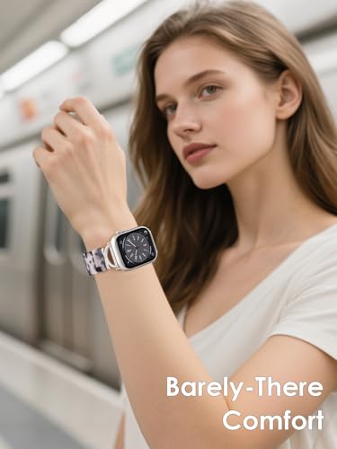 Image of V.R.HOPE Stretchy Resin Apple Watch Band for Series Ultra /10 /9 /8 /7 /SE 38mm 40mm 41mm 42mm Fashion Cute, Lightweight & Flexible, Rectangle Design with iWatch Series 6 /5 /4 /3 /2 /1(Fluorescent White-S)
