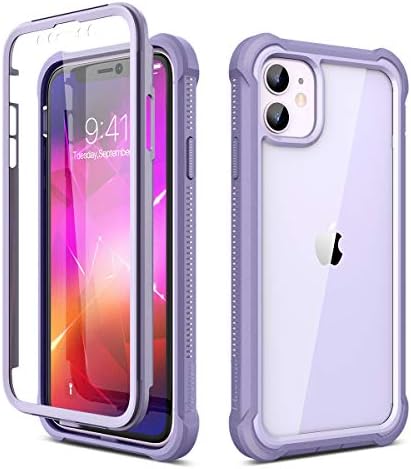 Dexnor iPhone 11 Case with Screen Protector Clear Rugged 360 Full Body Protective Shockproof Hard Back Defender Dual Layer Heavy Duty Bumper Cover Case for iPhone 11 6.1" - Purple
