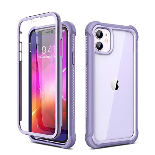 Dexnor iPhone 11 Case with Screen Protector Clear Rugged 360 Full Body Protective Shockproof Hard Back Defender Dual Layer Heavy Duty Bumper Cover Case for iPhone 11 6.1" - Purple