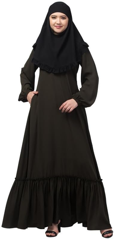� A-line Abaya With Gathering Work and Elasticated Cuffs - Made with Nida Matte Fabric for Women and Girls