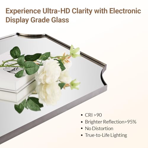 ANDY STAR Brushed Nickel Mirror 22x30 Inch, Scalloped Bathroom Mirror, Silver Bathroom Mirror in Anti-Rust Stainless Steel Metal Thin Frame Deep 1’’, Wall-Mounted Mirror (Horizontal/Vertical)