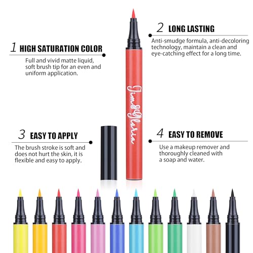 Jim&Gloria Water Resistant Face Paint 12 Colors Brush Pen Set Sweatproof Smudge Proof Body Markers Painting Kit Waterproof Temporary Tattoo Skin Sfx Makeup Accessories For Halloween Gift Kids & Adults thumb #2