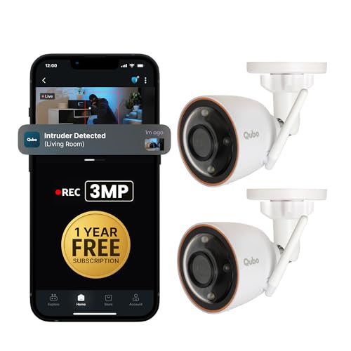 Image of Qubo Smart Outdoor 3MP WiFi Bullet Camera | Free 1-Year Subscription| | 2K CCTV cam | Color NightPulse Vision | AI Person Detection | Smart Spotlight | IP66 Weatherproof | Made in India [Pack of 2]