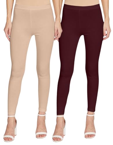 Image of JUNEBERRY Pure Cotton Skinny Fit Ankle Length Leggings Combo (Pack of 2)