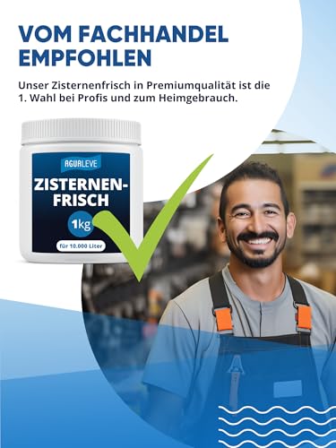 AGUALEVE® Zisternenfrisch 1kg *NEU* | hält Regenwasser frisch & rein, zum Gießen geeignet | für alle Zisternen & Regenwassertonnen | Made in Germany | für 10.000 Liter Regenwasser | Note 1,1
