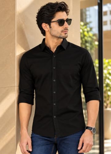 Majestic Man Cotton Solid Slim Fit Casual Shirt For Men (Medium, Black - Image 3