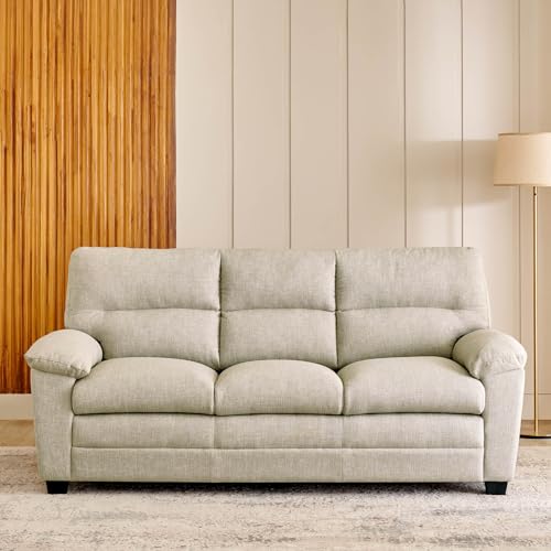 Image of Home Centre | Mojo | Fabric|Solid Wood | 3 Seater Sofas | Beige | 1 Year Warranty