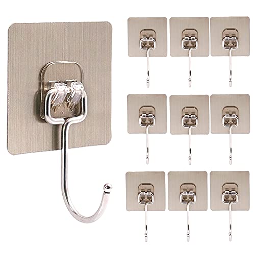 Adhesive Hooks Kitchen Wall Hooks 32lb (MAX)The Powerful Non-Marking Large Hook is a Nail-Free Creative and Non-Marking Viscose Brushed Sticker Wall Kitchen Bathroom Office Hook(10PCS).