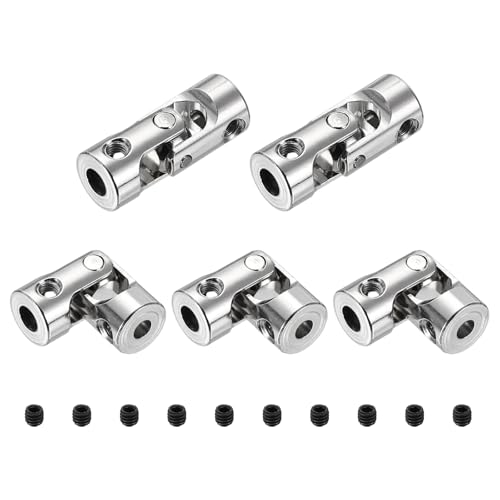 sourcing map 5pcs Universal Joint Shaft Coupling, 3.17mm to 4mm Inner Dia Rotatable Steering Shaft U Joints Coupler with Screws for RC Car, Robot, Boat Drive Ship Motor Use