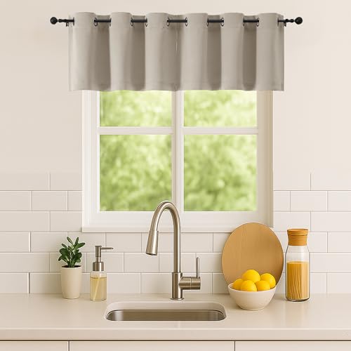 Image of Simplebrand Stone Window Valance for Kitchen 14 Inches Long 2 Panels Set, Room Darkening Valance Curtains for Living Room, Grommet Short Privacy Kitchen Curtains for Bedroom Kids Room, 40Wx14L